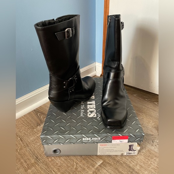 Ride Tec Shoes - Women’s Harness Biker Boots, Black, Size 9